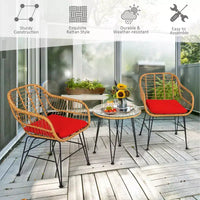 Costway Ensemble de Meubles de Bistro 3 Pièces en Rotin pour Patio avec Chaises Coussins et Table