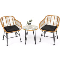 Costway Ensemble de Meubles de Bistro 3 Pièces en Rotin pour Patio avec Chaises Coussins et Table
