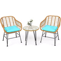 Costway Ensemble de Meubles de Bistro 3 Pièces en Rotin pour Patio avec Chaises Coussins et Table