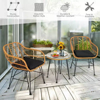 Costway Ensemble de Meubles de Bistro 3 Pièces en Rotin pour Patio avec Chaises Coussins et Table