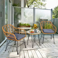 Costway Ensemble de Meubles de Bistro 3 Pièces en Rotin pour Patio avec Chaises Coussins et Table