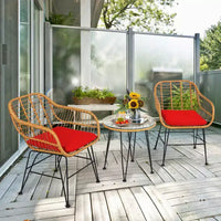 Costway Ensemble de Meubles de Bistro 3 Pièces en Rotin pour Patio avec Chaises Coussins et Table