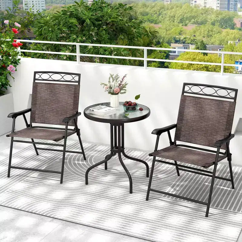 Costway Ensemble de Meubles de Jardin Bistrot 3 Pièces avec Trou de Parasol de 1,57 Pouces Ondulé