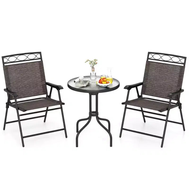 Costway Ensemble de Meubles de Jardin Bistrot 3 Pièces avec Trou de Parasol de 1,57 Pouces Ondulé