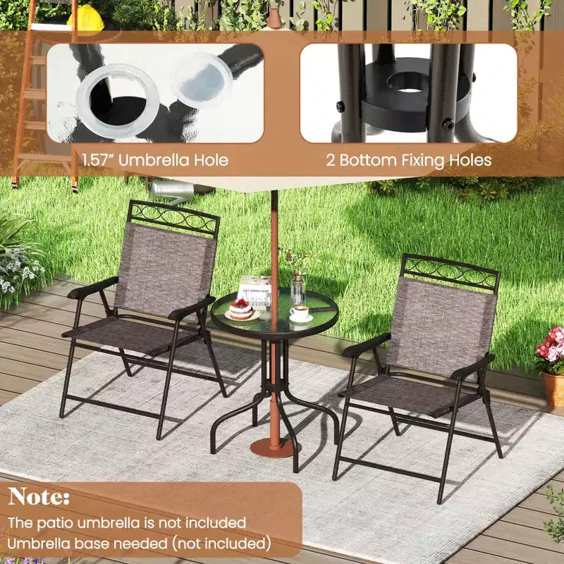 Costway Ensemble de Meubles de Jardin Bistrot 3 Pièces avec Trou de Parasol de 1,57 Pouces Ondulé