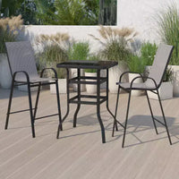 Flash Furniture Ensemble de repas d'extérieur - ensemble bistro 2 personnes - table de bar en verre d'extérieur avec tabourets de patio toutes saisons