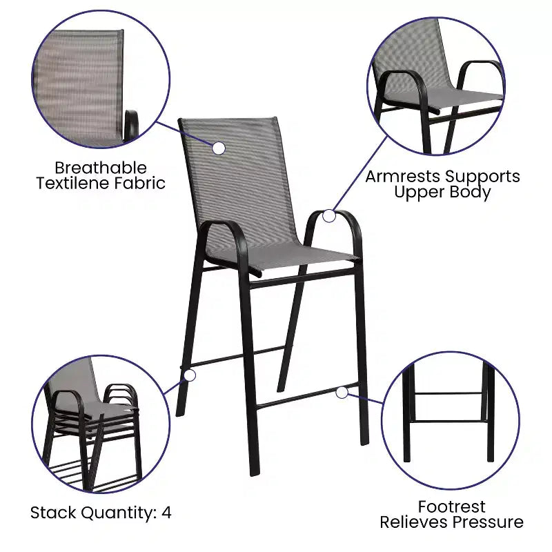 Flash Furniture Ensemble de repas d'extérieur - ensemble bistro 2 personnes - table de bar en verre d'extérieur avec tabourets de patio toutes saisons