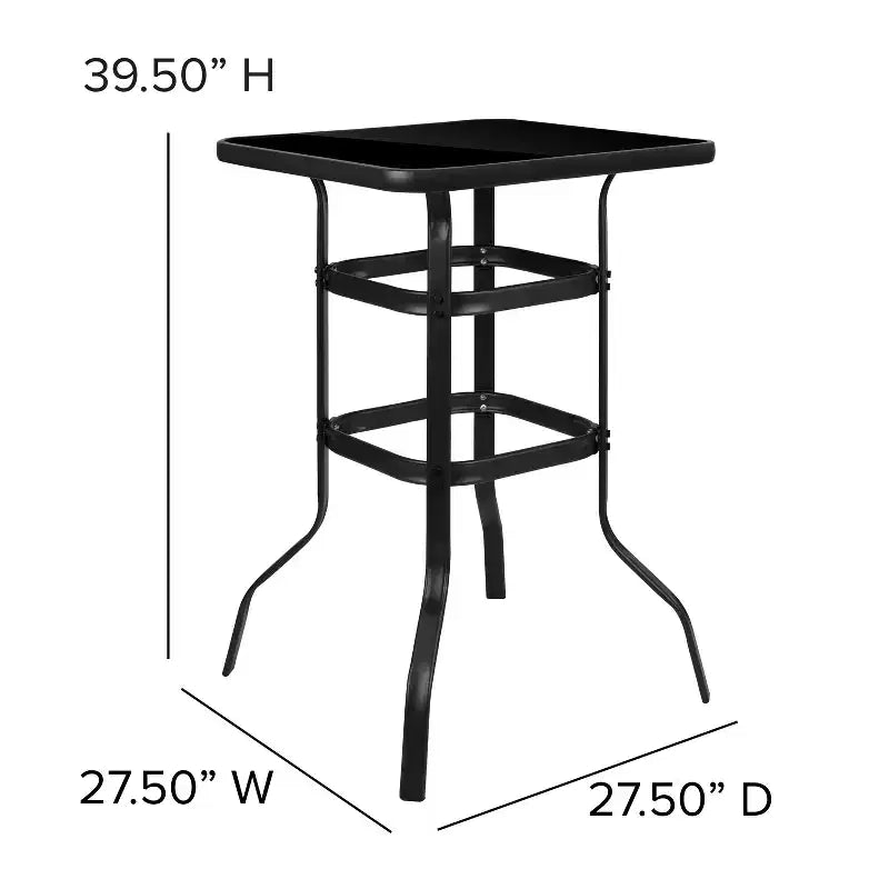 Flash Furniture Ensemble de repas d'extérieur - ensemble bistro 2 personnes - table de bar en verre d'extérieur avec tabourets de patio toutes saisons