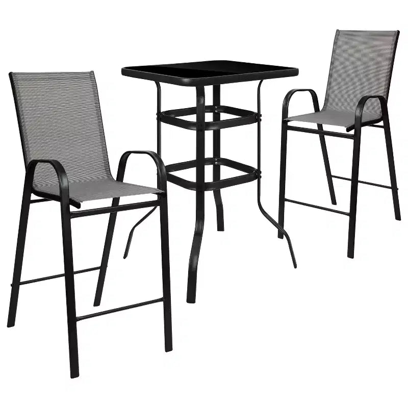 Flash Furniture Ensemble de repas d'extérieur - ensemble bistro 2 personnes - table de bar en verre d'extérieur avec tabourets de patio toutes saisons