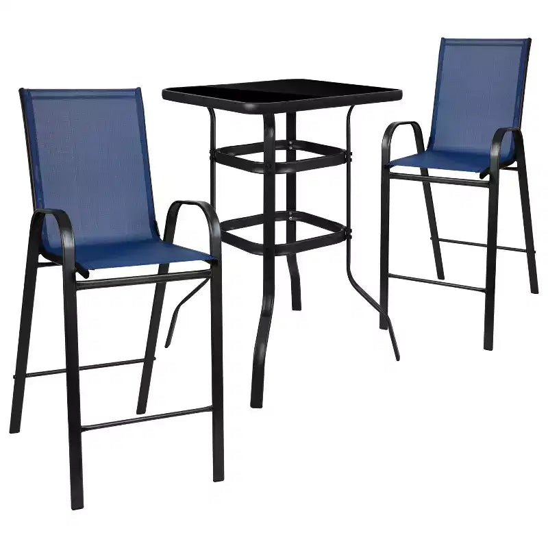 Flash Furniture Ensemble de repas d'extérieur - ensemble bistro 2 personnes - table de bar en verre d'extérieur avec tabourets de patio toutes saisons