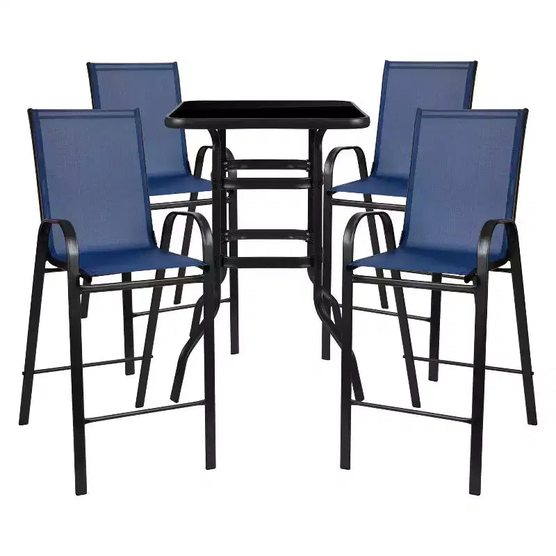 Ensemble de salle à manger d'extérieur Flash Furniture - Ensemble bistrot 4 places - Table de bar en verre d'extérieur avec tabourets de terrasse toutes saisons