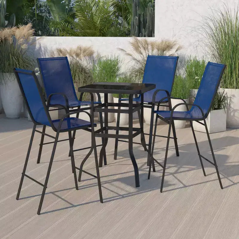 Ensemble de salle à manger d'extérieur Flash Furniture - Ensemble bistrot 4 places - Table de bar en verre d'extérieur avec tabourets de terrasse toutes saisons