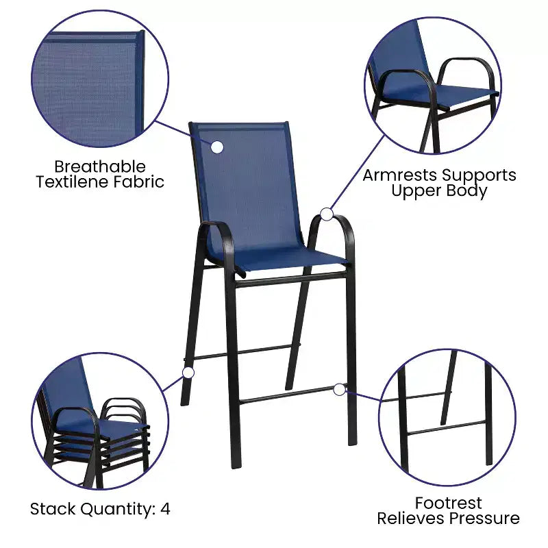 Ensemble de salle à manger d'extérieur Flash Furniture - Ensemble bistrot 4 places - Table de bar en verre d'extérieur avec tabourets de terrasse toutes saisons