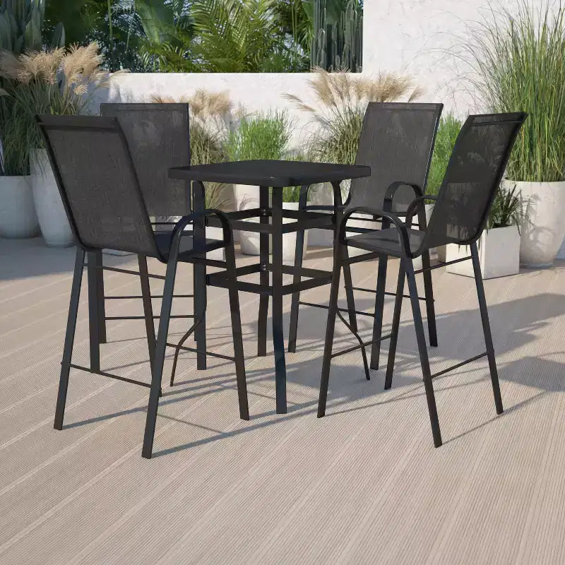 Ensemble de salle à manger d'extérieur Flash Furniture - Ensemble bistrot 4 places - Table de bar en verre d'extérieur avec tabourets de terrasse toutes saisons