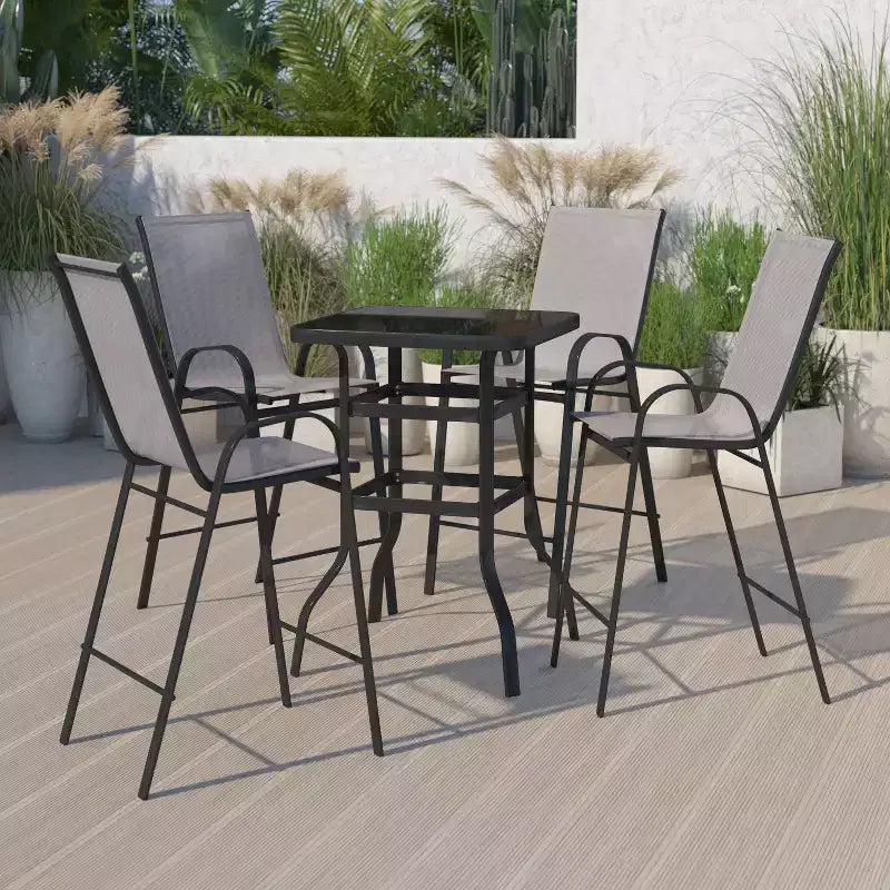 Ensemble de salle à manger d'extérieur Flash Furniture - Ensemble bistrot 4 places - Table de bar en verre d'extérieur avec tabourets de terrasse toutes saisons
