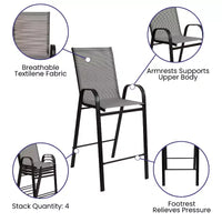 Ensemble de salle à manger d'extérieur Flash Furniture - Ensemble bistrot 4 places - Table de bar en verre d'extérieur avec tabourets de terrasse toutes saisons