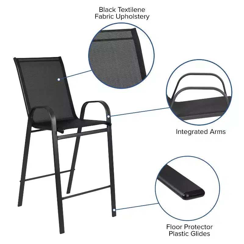 Ensemble de salle à manger d'extérieur Flash Furniture - Ensemble bistrot 4 places - Table de bar en verre d'extérieur avec tabourets de terrasse toutes saisons