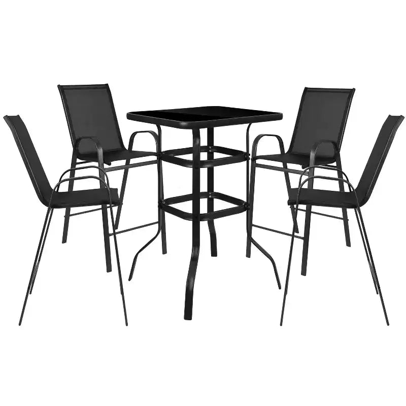 Ensemble de salle à manger d'extérieur Flash Furniture - Ensemble bistrot 4 places - Table de bar en verre d'extérieur avec tabourets de terrasse toutes saisons