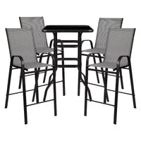 Ensemble de salle à manger d'extérieur Flash Furniture - Ensemble bistrot 4 places - Table de bar en verre d'extérieur avec tabourets de terrasse toutes saisons