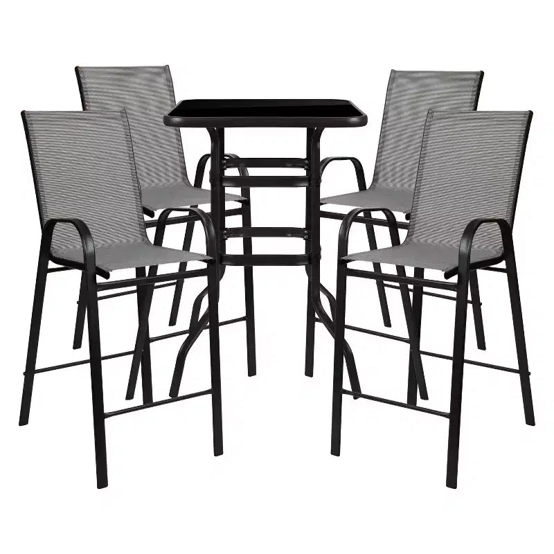 Ensemble de salle à manger d'extérieur Flash Furniture - Ensemble bistrot 4 places - Table de bar en verre d'extérieur avec tabourets de terrasse toutes saisons