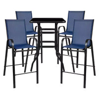 Ensemble de salle à manger d'extérieur Flash Furniture - Ensemble bistrot 4 places - Table de bar en verre d'extérieur avec tabourets de terrasse toutes saisons
