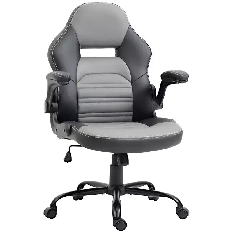 Chaise de bureau Vinsetto ergonomique pour gamer, style baquet, en simili cuir PU, inclinable, avec roulettes pivotantes, Noir / Gris