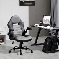 Chaise de bureau Vinsetto ergonomique pour gamer, style baquet, en simili cuir PU, inclinable, avec roulettes pivotantes, Noir / Gris
