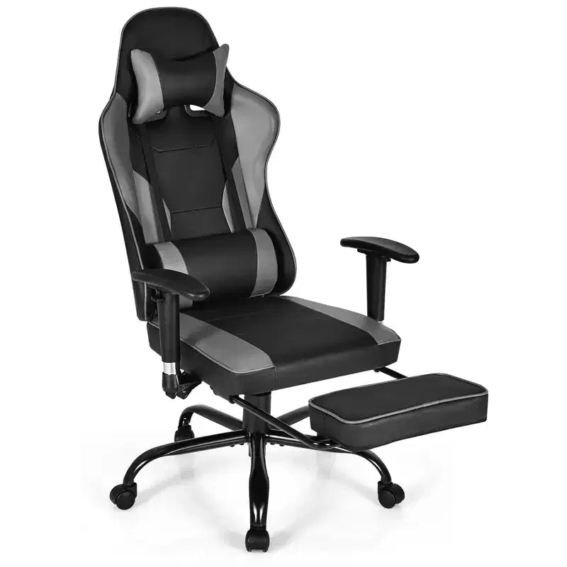 Chaise de bureau de jeu Costway Racing à dossier haut avec repose-pieds noir