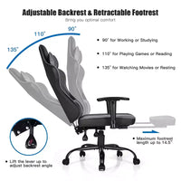 Chaise de bureau de jeu Costway Racing à dossier haut avec repose-pieds noir