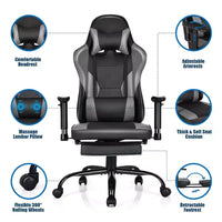 Chaise de bureau de jeu Costway Racing à dossier haut avec repose-pieds noir