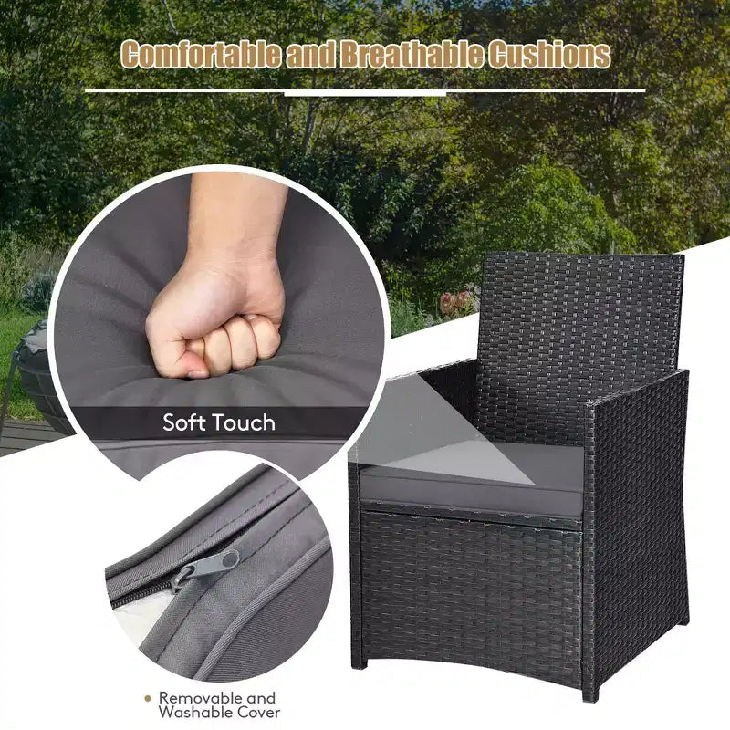 Costway Ensemble de Meubles de Jardin 3 Pièces en Rotin avec Coussins Canapé Accoudoirs