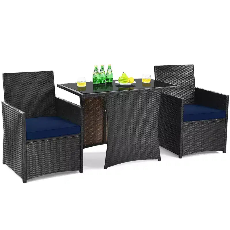 Costway Ensemble de Meubles de Jardin 3 Pièces en Rotin avec Coussins Canapé Accoudoirs