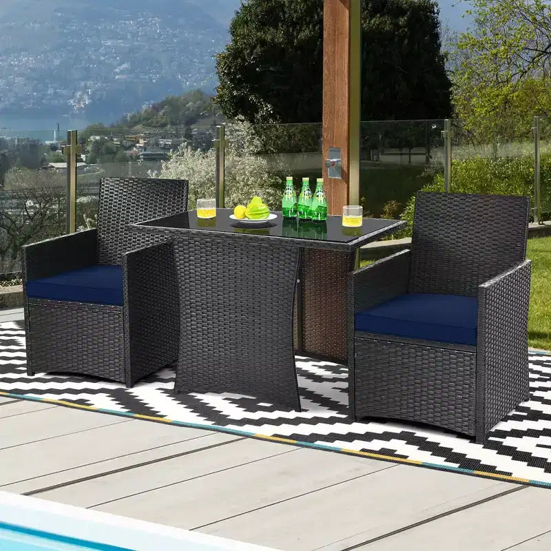 Costway Ensemble de Meubles de Jardin 3 Pièces en Rotin avec Coussins Canapé Accoudoirs
