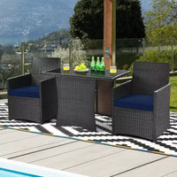 Costway Ensemble de Meubles de Jardin 3 Pièces en Rotin avec Coussins Canapé Accoudoirs