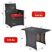 Costway Ensemble de Meubles de Jardin 3 Pièces en Rotin avec Coussins Canapé Accoudoirs