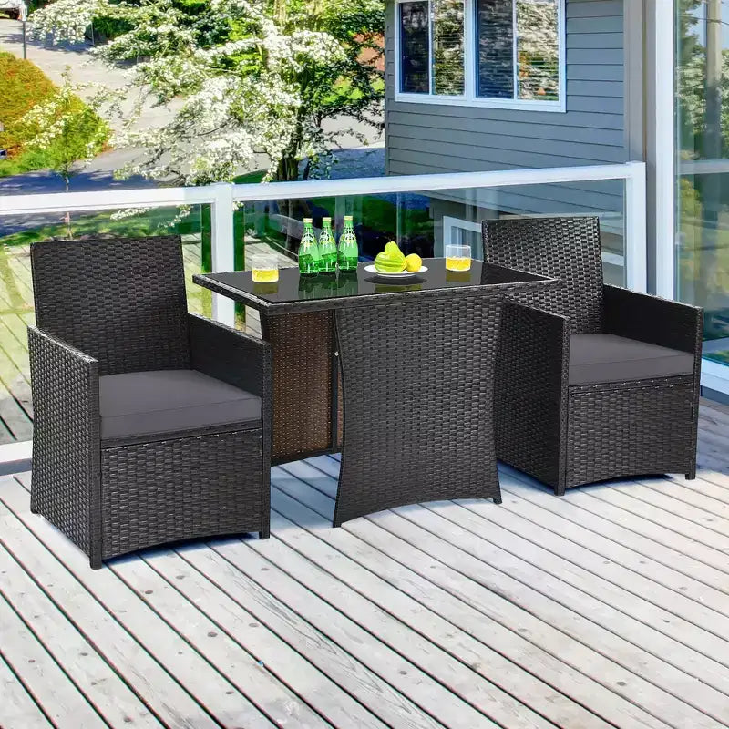 Costway Ensemble de Meubles de Jardin 3 Pièces en Rotin avec Coussins Canapé Accoudoirs