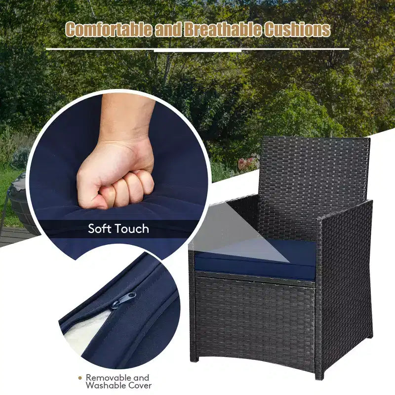 Costway Ensemble de Meubles de Jardin 3 Pièces en Rotin avec Coussins Canapé Accoudoirs