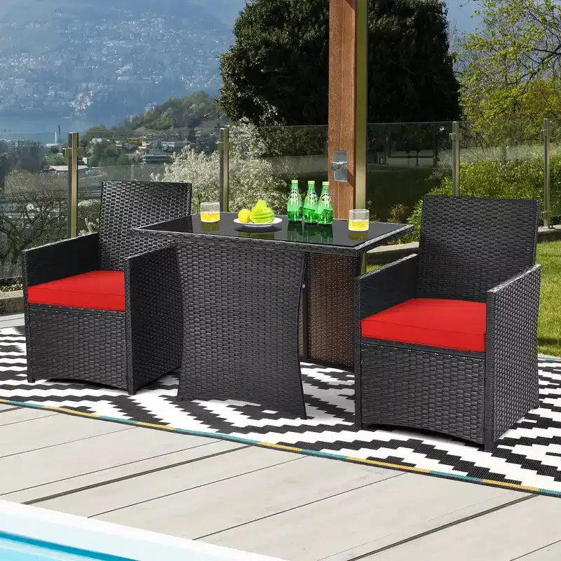 Costway Ensemble de Meubles de Jardin 3 Pièces en Rotin avec Coussins Canapé Accoudoirs
