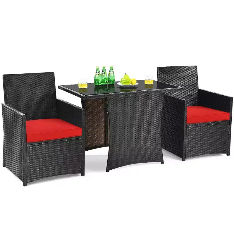Costway Ensemble de Meubles de Jardin 3 Pièces en Rotin avec Coussins Canapé Accoudoirs