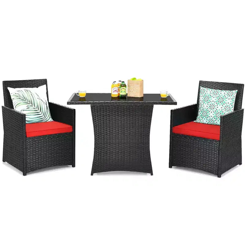 Costway Ensemble de Meubles de Jardin 3 Pièces en Rotin avec Coussins Canapé Accoudoirs
