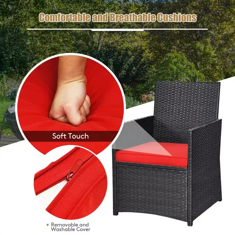 Costway Ensemble de Meubles de Jardin 3 Pièces en Rotin avec Coussins Canapé Accoudoirs