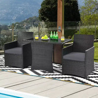 Costway Ensemble de Meubles de Jardin 3 Pièces en Rotin avec Coussins Canapé Accoudoirs