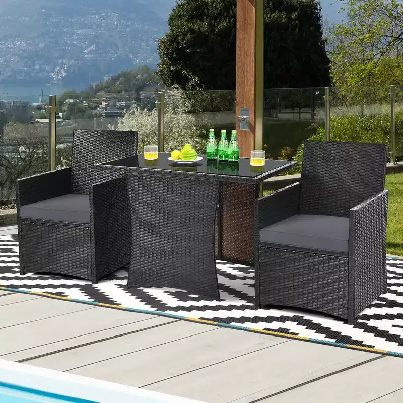 Costway Ensemble de Meubles de Jardin 3 Pièces en Rotin avec Coussins Canapé Accoudoirs