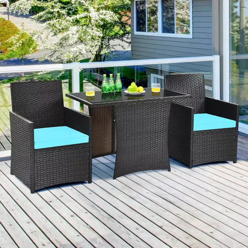Costway Ensemble de Meubles de Jardin 3 Pièces en Rotin avec Coussins Canapé Accoudoirs
