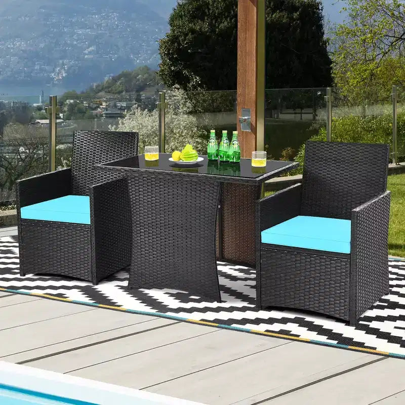 Costway Ensemble de Meubles de Jardin 3 Pièces en Rotin avec Coussins Canapé Accoudoirs