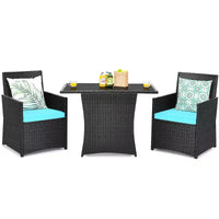 Costway Ensemble de Meubles de Jardin 3 Pièces en Rotin avec Coussins Canapé Accoudoirs