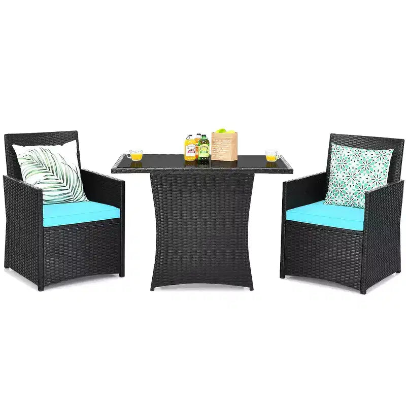 Costway Ensemble de Meubles de Jardin 3 Pièces en Rotin avec Coussins Canapé Accoudoirs