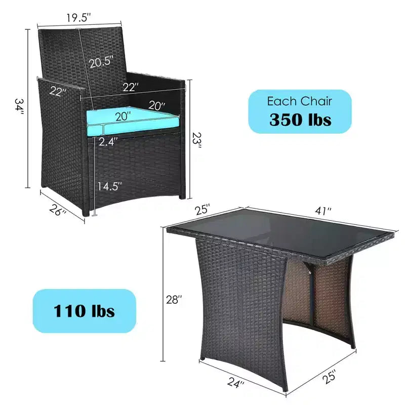 Costway Ensemble de Meubles de Jardin 3 Pièces en Rotin avec Coussins Canapé Accoudoirs