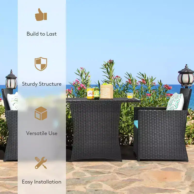 Costway Ensemble de Meubles de Jardin 3 Pièces en Rotin avec Coussins Canapé Accoudoirs