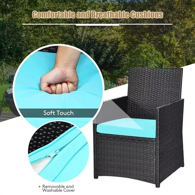 Costway Ensemble de Meubles de Jardin 3 Pièces en Rotin avec Coussins Canapé Accoudoirs